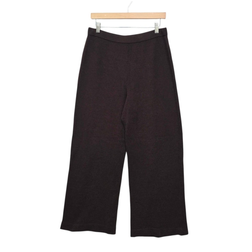 St John Knit Pants Dark Brown Wide Leg High Rise Elastic Waist Women's Size 10